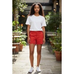 TALBOTS Red 5" Chino Shorts Stretch Size 2 Scalloped hem EXCELLENT